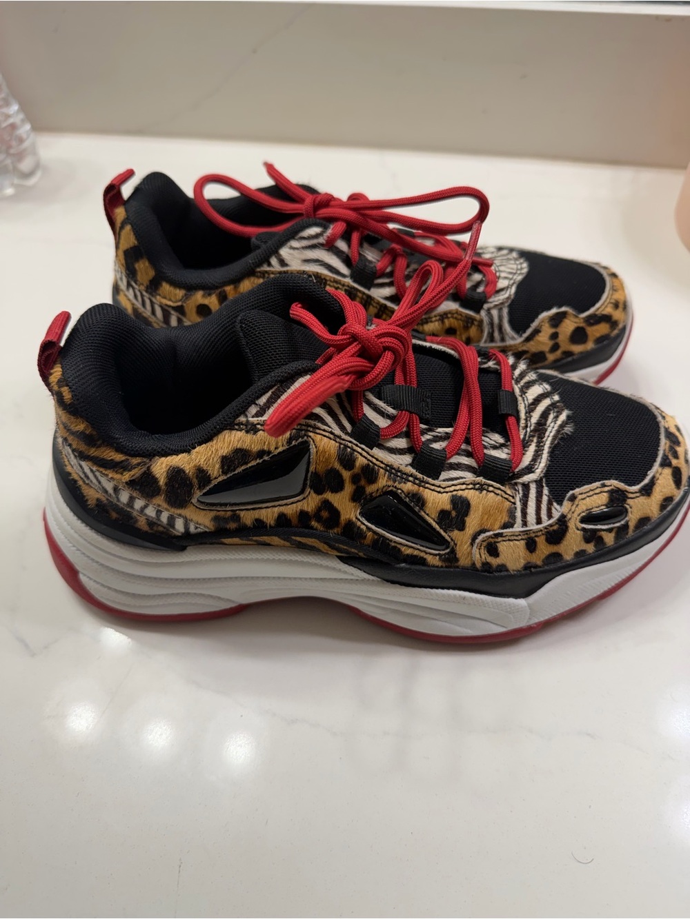 Aldo Womens Animal-Print Chunky Sneakers with Red Accents